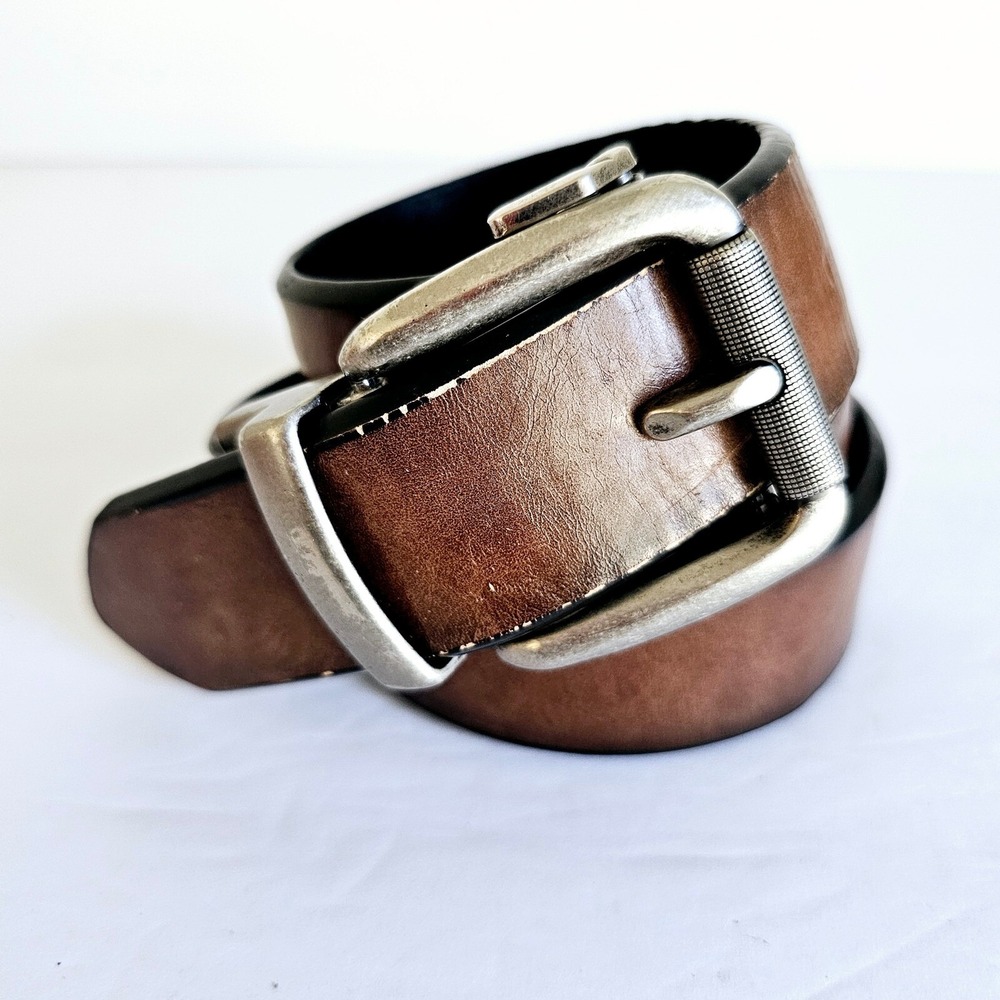 Mens Reversible Track Belt Brown Black Imitation Leather Size 38-40 Adjustable